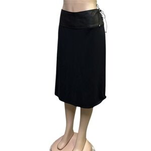 Michael Michael Kors Black Leather Laced and Zip Waist A Line Midi Skirt Size 12